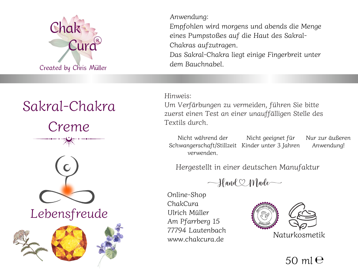 Sakralchakra Creme transparent - ChakCura Naturkosmetik 50ml
